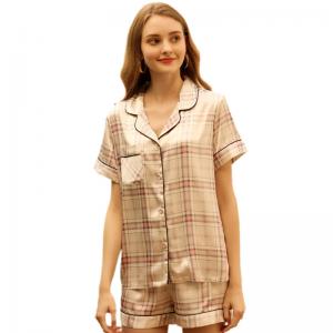 Classical Plaid Pajama Sets Summer Silk Sleepwear