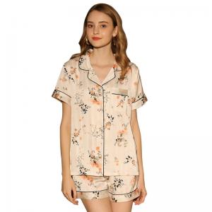 Summer Short Sleeves Floral Pajama Top with Silky Shorts