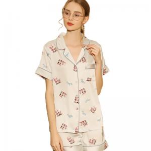 Cookies Patterns Short Sleeve Homewear with Silk Pajama Shorts