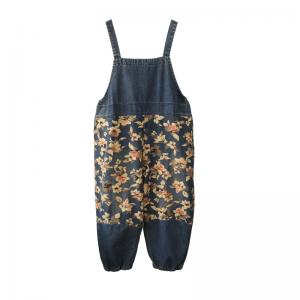 Relax-Fit Floral Womens Dungarees Fluffy Jean Overalls