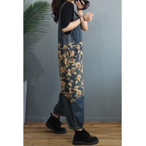 Relax-Fit Floral Womens Dungarees Fluffy Jean Overalls