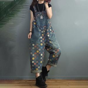 Street Style Polka Dot Overalls 90s Printed Baggy Dungarees Overalls