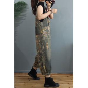 Daisy Flowers Ripped Overalls Womens Loose Fit Dungarees