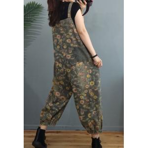 Daisy Flowers Ripped Overalls Womens Loose Fit Dungarees