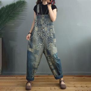 Folk Totem Prints Farmer Overalls Womens Summer Gardening Clothes