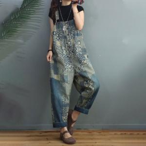 Folk Totem Prints Farmer Overalls Womens Summer Gardening Clothes