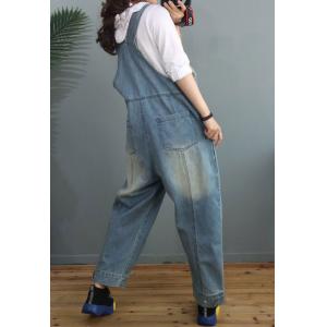 Front Zip Light Wash Jean Overalls Baggy Korean Dungarees