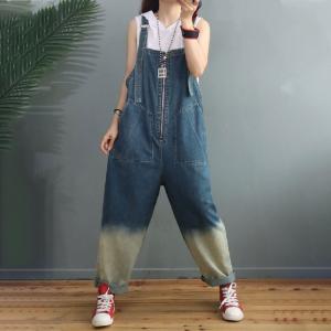 Color Fading Fashion Korean Overalls Stone Wash Front Zip Streetwear