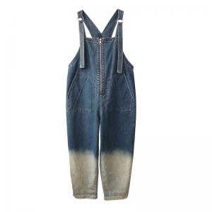 Color Fading Fashion Korean Overalls Stone Wash Front Zip Streetwear