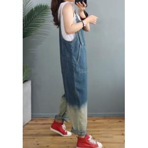 Color Fading Fashion Korean Overalls Stone Wash Front Zip Streetwear