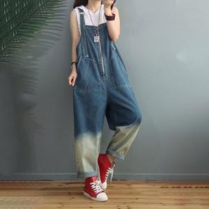 Color Fading Fashion Korean Overalls Stone Wash Front Zip Streetwear