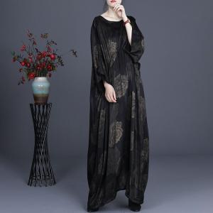 Rose Flowers Plus Size Caftan Black Empire Waist Modest Clothing