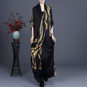 Yellow Striped Silk Wrap Dress Asymmetrical Front Cross Maxi Dress