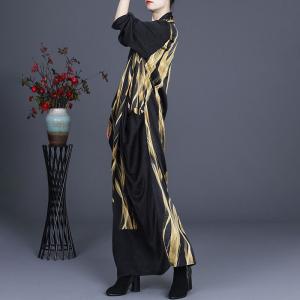 Yellow Striped Silk Wrap Dress Asymmetrical Front Cross Maxi Dress