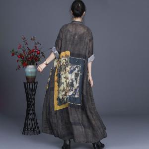Striped Oversized Shirt Dress Vintage Patterns Chinese Cardigan