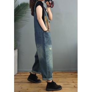Printed Patchwork Farmer Overalls Womens Baggy  Ripped Dungarees