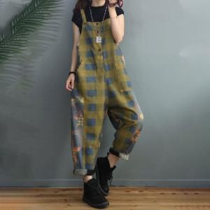 Classic Plaids Overalls Casual Printed One-Piece Jeans for Women