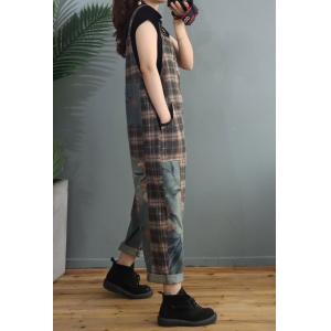 Classic Plaids Overalls Casual Printed One-Piece Jeans for Women