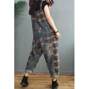 Classic Plaids Overalls Casual Printed One-Piece Jeans for Women