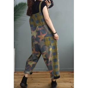 Classic Plaids Overalls Casual Printed One-Piece Jeans for Women