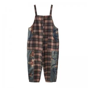 Classic Plaids Overalls Casual Printed One-Piece Jeans for Women