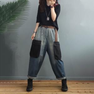 Pockets Decoration Baggy Dad Jeans Womens Light Wash Jeans