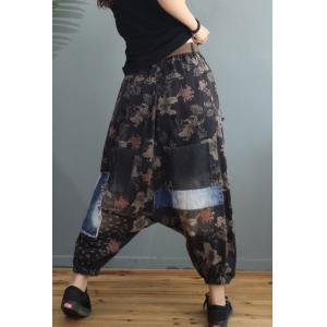 Colorful Flowers Low Crotch Jeans Fringed Hammer Pants for Women