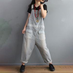 Light Blue Pinstriped Overalls Relax-Fit Light Wash Jean Dungarees