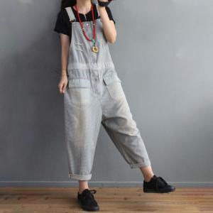 Light Blue Pinstriped Overalls Relax-Fit Light Wash Jean Dungarees