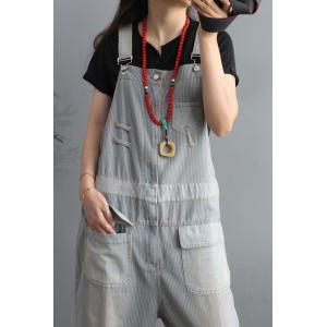 Light Blue Pinstriped Overalls Relax-Fit Light Wash Jean Dungarees