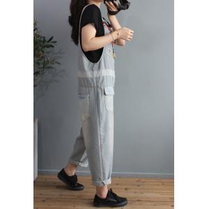 Light Blue Pinstriped Overalls Relax-Fit Light Wash Jean Dungarees