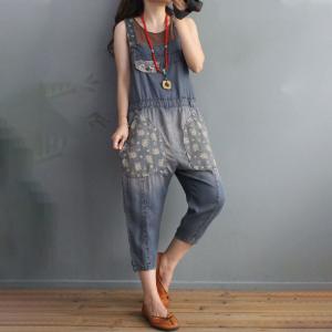 High-Waist Skinny Cropped Overalls Printed Comfy Dungarees