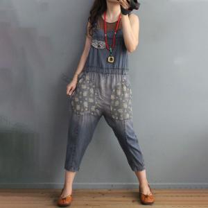 High-Waist Skinny Cropped Overalls Printed Comfy Dungarees