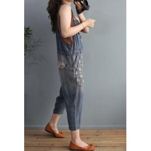 High-Waist Skinny Cropped Overalls Printed Comfy Dungarees