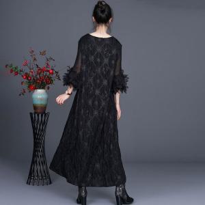 Stereo Applique V-Neck Dress Beading Boho Chic Dress