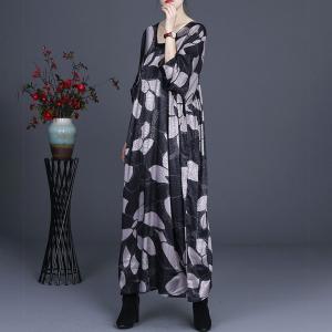 Abstract Prints Black Balloon Dress Plus Size Silk Caftan for Women