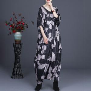 Abstract Prints Black Balloon Dress Plus Size Silk Caftan for Women