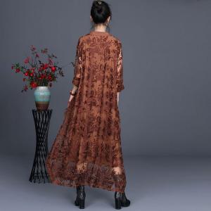 Beautiful Gauze Embroidered Maxi Dress Applique Pockets Sheer Dress