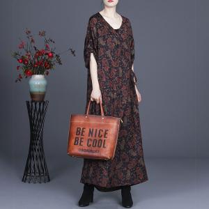 Over50 Style Printed Satin Dress V-Neck Plus Size Maxi Dress