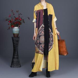 Totem Printed Oversized Shirt Dress Side Slits Long Cardigan