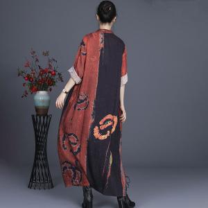 Totem Printed Oversized Shirt Dress Side Slits Long Cardigan