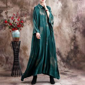 Large Size Printed Maxi Shirt Dress Flare Vintage Dress for Senior Women