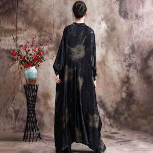 Large Size Printed Maxi Shirt Dress Flare Vintage Dress for Senior Women