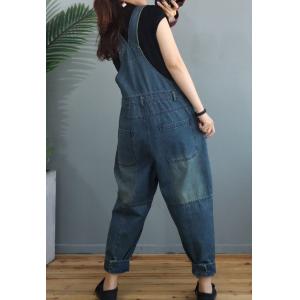 Empire Waist Stone Wash Overall Pants Womens Baggy Farmer Overalls