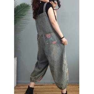 Summer Womens Floral Overalls Balloon Legs Baggy Jean Dungarees