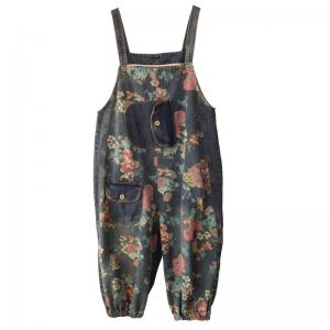Summer Womens Floral Overalls Balloon Legs Baggy Jean Dungarees