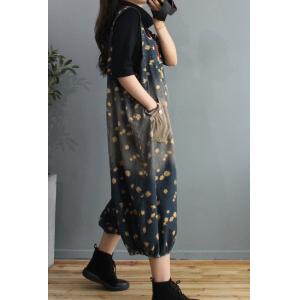 Beige Floral Plus Size Overall Pants Balloon Legs Harem One Piece Pants