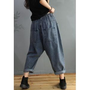 Blue Patchwork Mom Jeans Baggy Distressed Jeans for Women