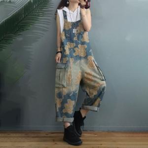 Relax-Fit Cute Bear Overalls Flap Pockets Denim Streetwear