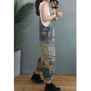 Relax-Fit Cute Bear Overalls Flap Pockets Denim Streetwear